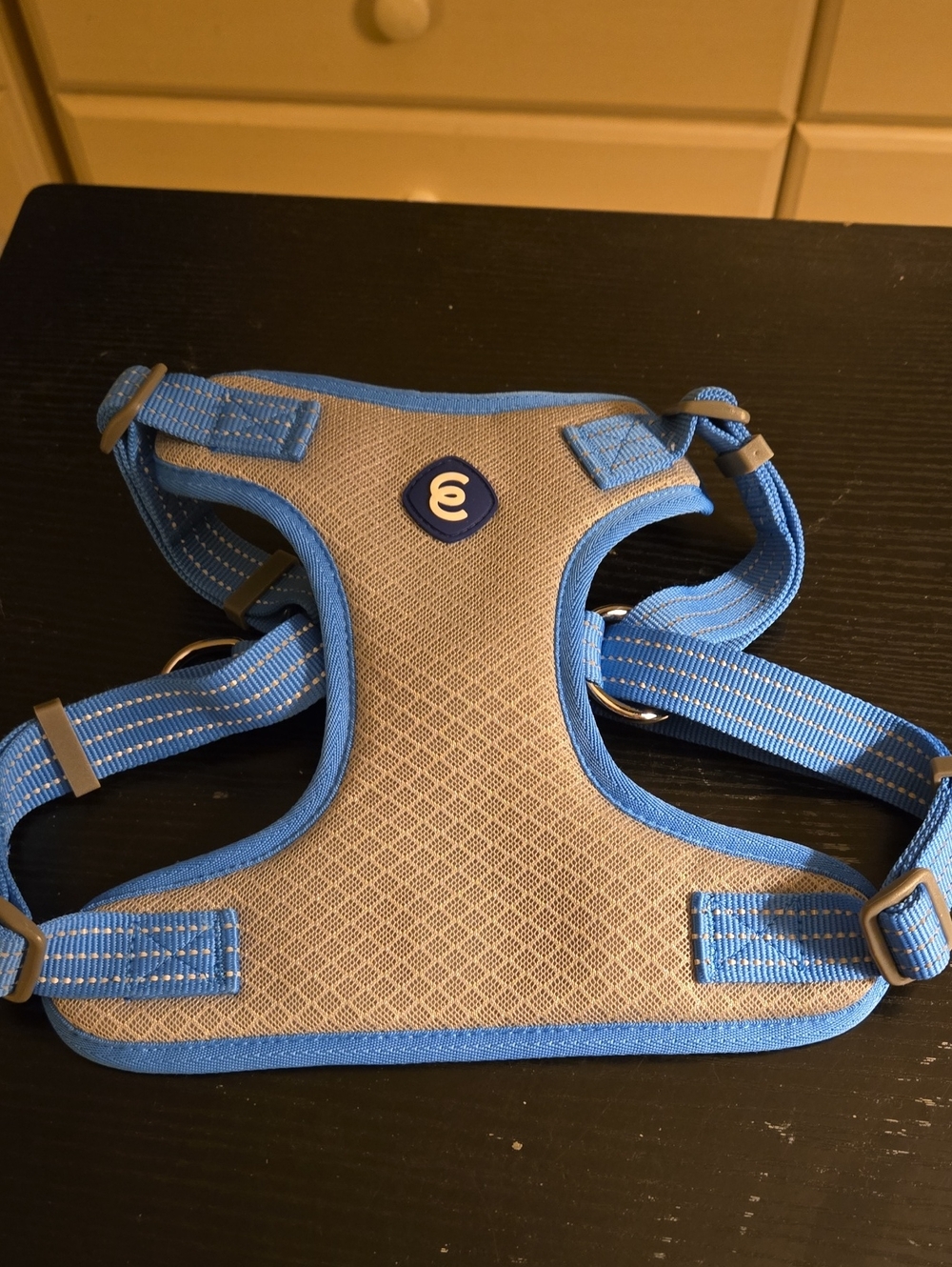 Blue & Gray Padded Dog Harness with Reflective Stitching
